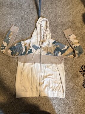 Mystree Soft Cream Zip Hoodie with Subtle Stripes
